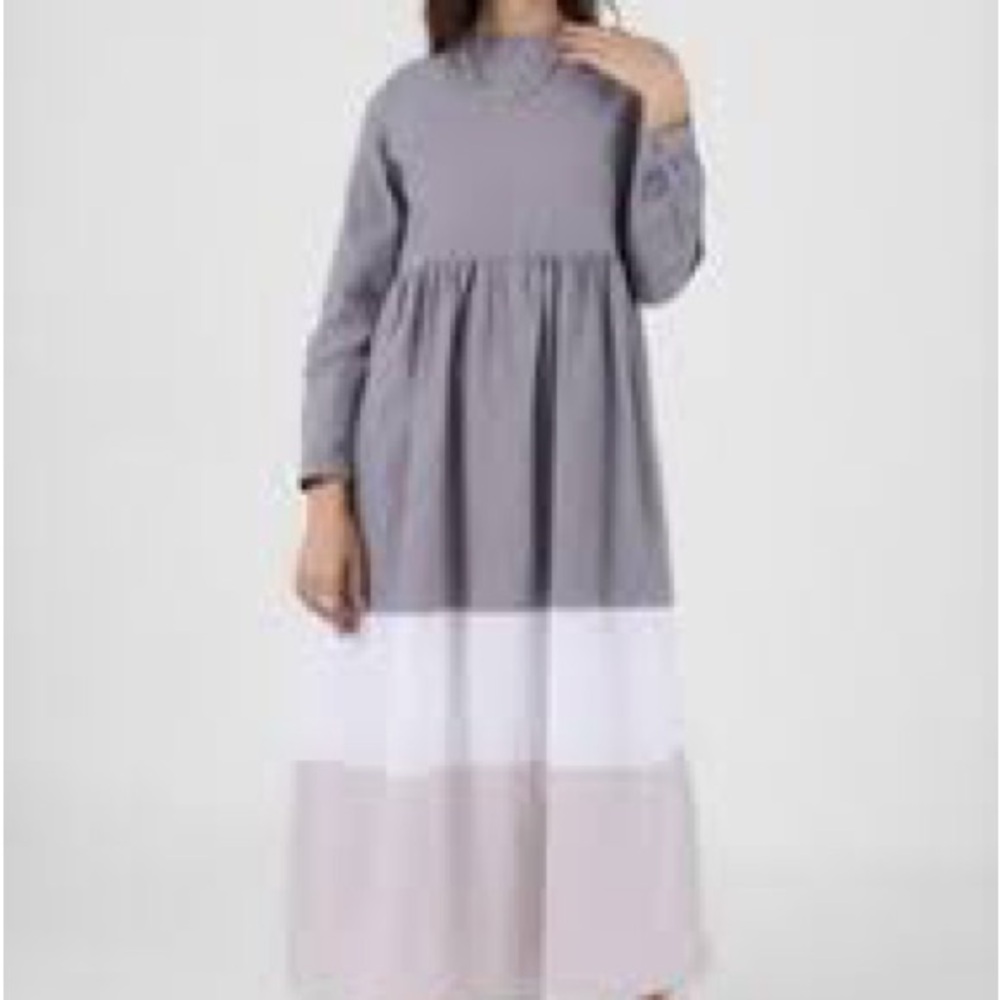 Gray and Silver 3/4 Sleeve Casual Sundress